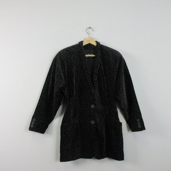 Escada Velvet Polka Dot Blazer Women 34 Cotton Broad Shoulder Black 90's Vtg 674 - Picture 1 of 14